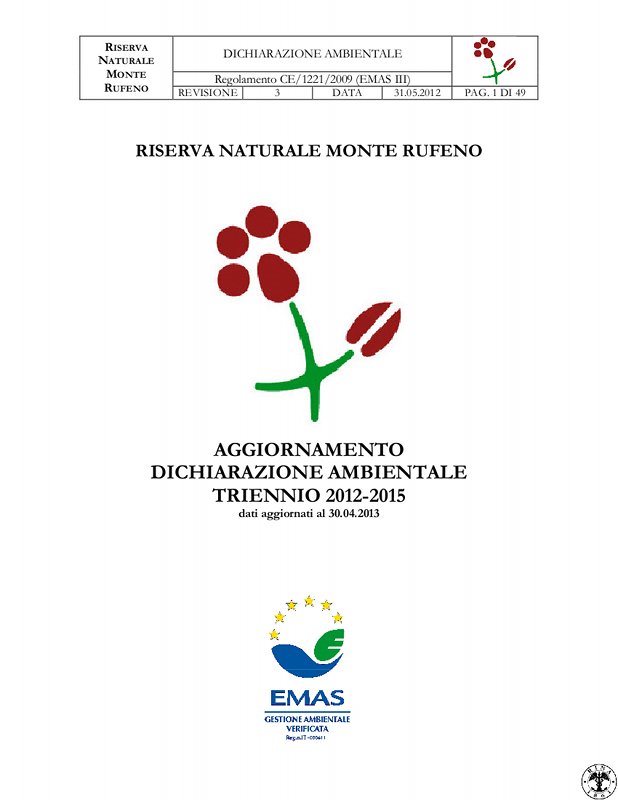 Pubblicata la nuova Dichiarazione Ambientale (EMAS) dell'Area protetta - Triennio 2012/2015. Dati aggiornati al 30 aprile 2013