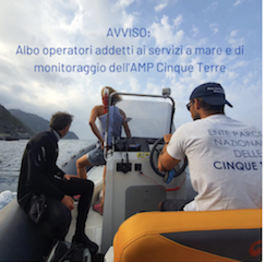 AVVISO: Albo operatori addetti ai servizi a mare e di monitoraggio dell'AMP Cinque Terre