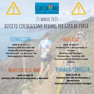 25 March: paths closed for the Sciacchetrail race