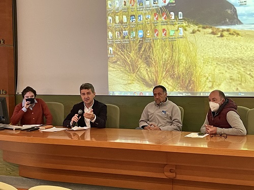 Conferenza stampa, da sinistra Ester del Bove, Giuseppe Marzano, Nicola Marrone e Daniele Paoloni