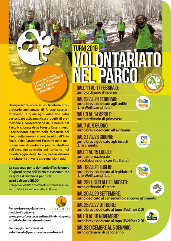 Volontariato nel Parco: il calendario dei turni per il 2019