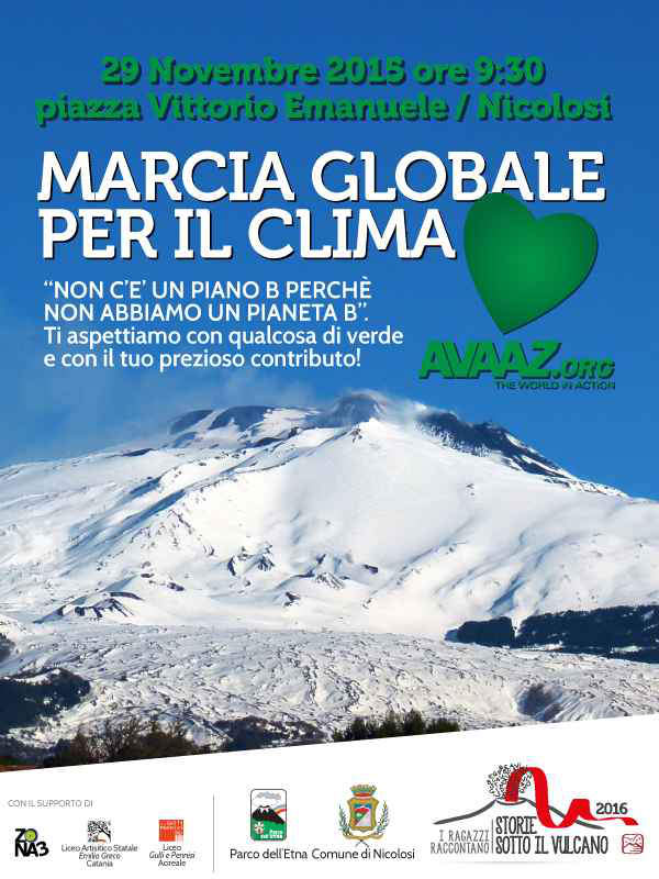 DOMENICA 29 NOVEMBRE 2015: MARCIA GLOBALE PER IL CLIMA SOTTO IL VULCANO