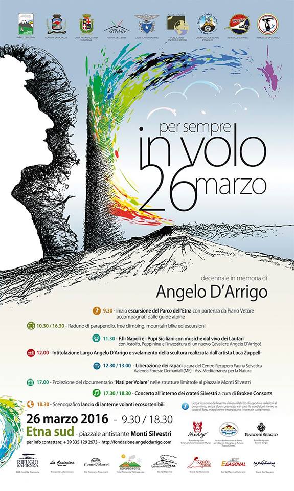'Per sempre in volo'. Sabato 26 marzo 2016 sull'Etna una giornata di appuntamenti per il decennale in memoria di Angelo D'Arrigo
