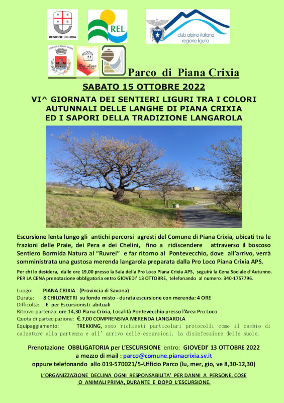 VI giornata dei Sentieri Liguri tra i colori autunnali delle langhe di Piana Crixia ed i sapori della tradizione langarola