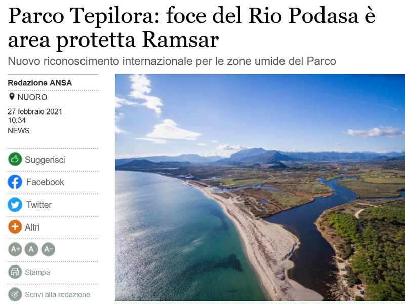 Parco Tepilora: foce del Rio Podasa è area protetta Ramsar