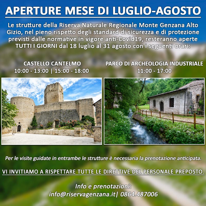 Aperture Castello Cantelmo e Parco Archeologico Industriale mesi di Luglio e Agosto 2021