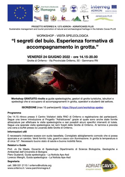 Workshop - visita speleologica 'I segreti del buio. Esperienza formativa di accompagnamento in grotta'.