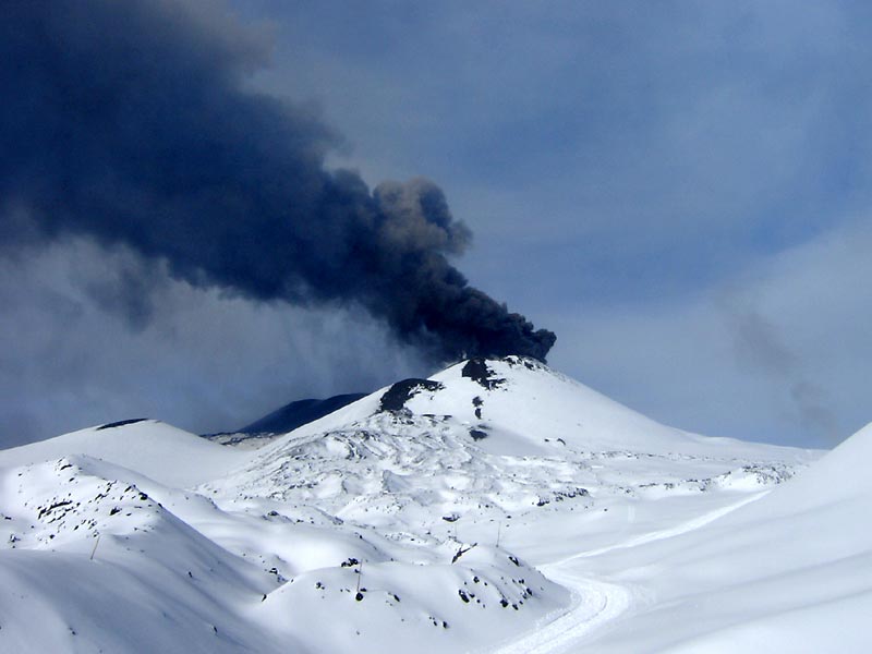 Snow-clad steaming Etna