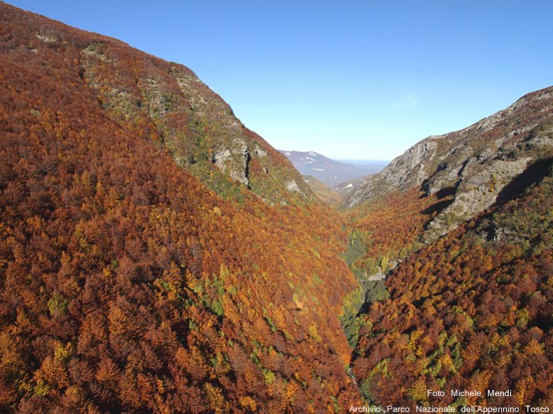 Luftansicht des Val d'Ozola im Herbst