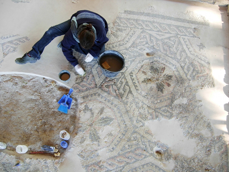 Colombarone - mosaico pavimentale durante gli scavi