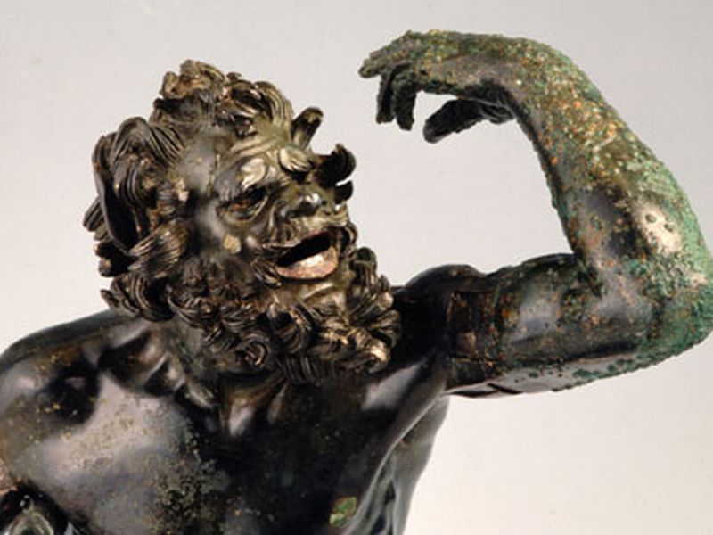 (19072)Kneeling Silenus in bronze with copper and silver inserts, from Industria, Monteu da Po (Turin) First half of the 2nd century B.C. Turin, Museum of Antiquities