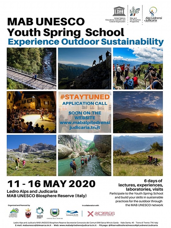Flyer di annuncio della Youth Spring School Experience Outdoor Sustainability