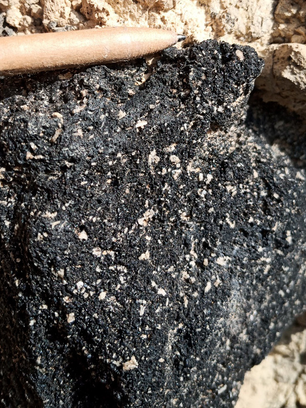 Figura 5: In foto è possibile notare i litici accessori di colore nero, probabilmente strappati dal condotto dal quale è fuori uscito il surge piroclastico che ha generato il banco di pomici di Kuddia di Scauri