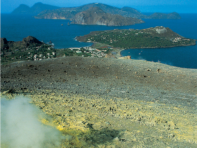 Volcano and salt pan in the background