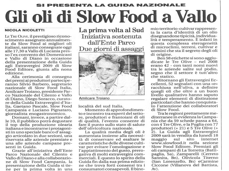 Gli olii di Slow Food a Vallo della Lucania