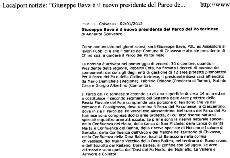 Giuseppe Bava è il nuovo presidente del Parco del Po torinese