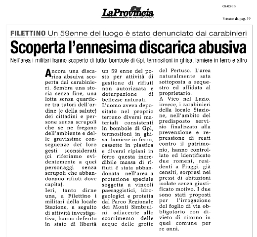 Filettino: Scoperta l'ennesima discarica abusiva