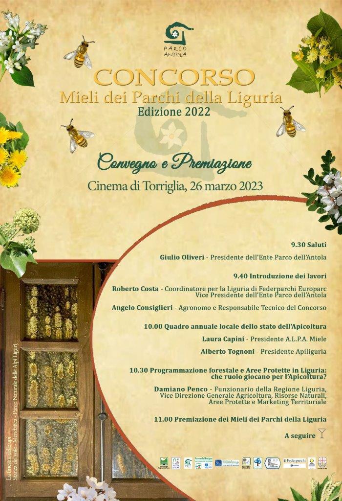 Concorso Mieli dei Parchi della Liguria 2022 – Domenica 26 marzo, convegno finale e premiazione dei mieli.