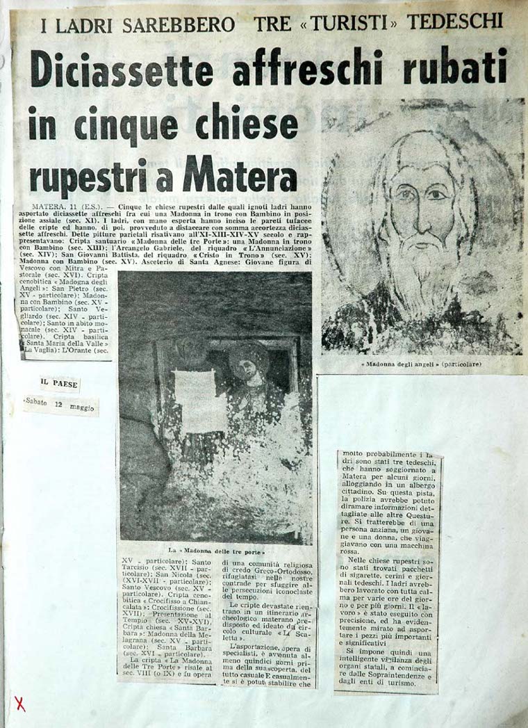 Diciassette affreschi rubati in cinque chiese rupestri a Matera