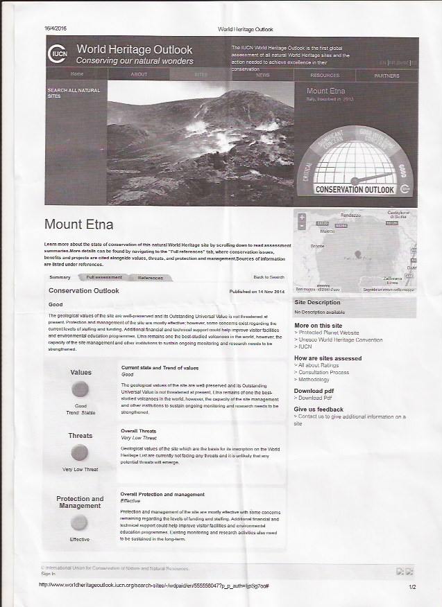 Il 'rating' sullo stari di salute del sito Unesco Monte Etna