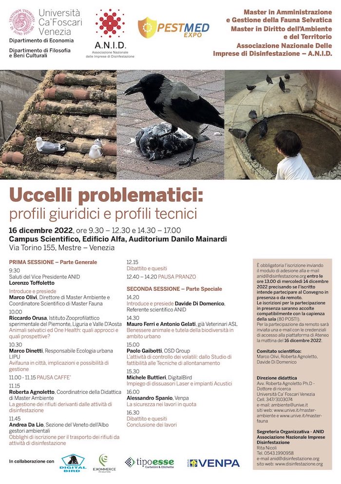 Università Ca' Foscari Venezia - Convegno Volatili Problematici 16.12.2022 - Nuovi Bandi Master ambiente e Master Fauna 22/23