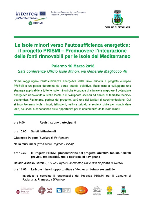  Le isole minori verso l’autosufficienza energetica. Il 16 marzo a Palermo il meeting per il progetto PRISMI