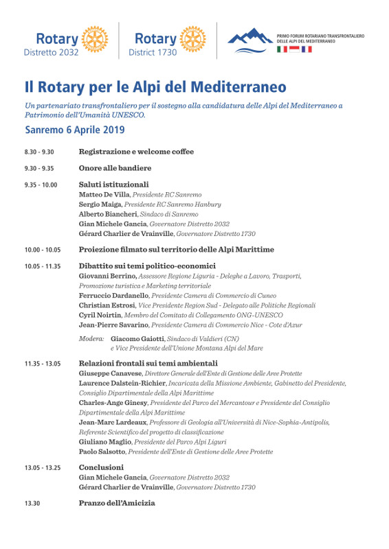 6 aprile – Forum “Il Rotary per le Alpi del Mediterraneo”