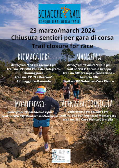 23 March: paths closed for the Sciacchetrail race