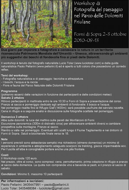 Workshop di fotografia del paesaggio nel Parco Dolomiti Friulane