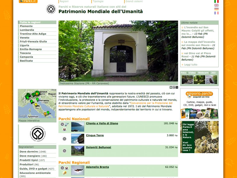 Su Parks.it la nuova sezione dedicata a Parchi e Riserve naturali italiane con siti del Patrimonio Mondiale dell'Umanità
