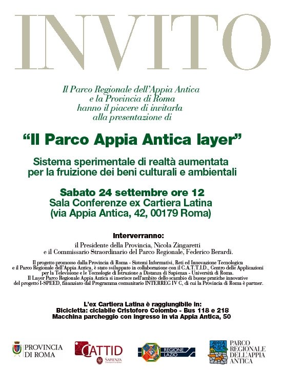 Presentazione di 'Parco Appia Antica layer', sistema innovativo di fruizione dei beni culturali e ambientali