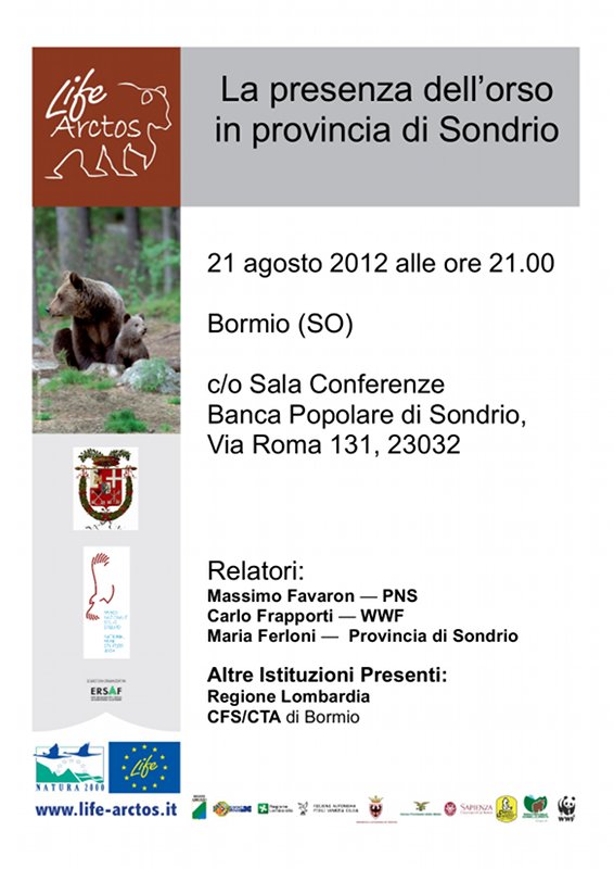 Incontri con il pubblico sulla presenza dell'orso in provincia di Sondrio