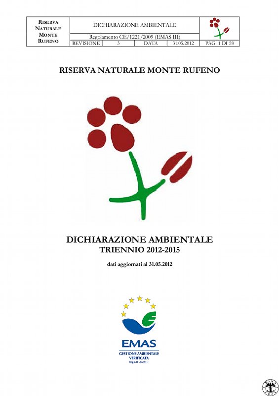 Pubblicata la nuova Dichiarazione Ambientale (EMAS) dell'Area protetta - Triennio 2012/2015