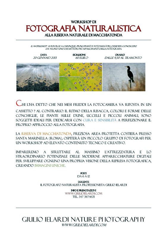 Workshop di Fotografia Naturalistica alla Riserva Naturale di Macchiatonda