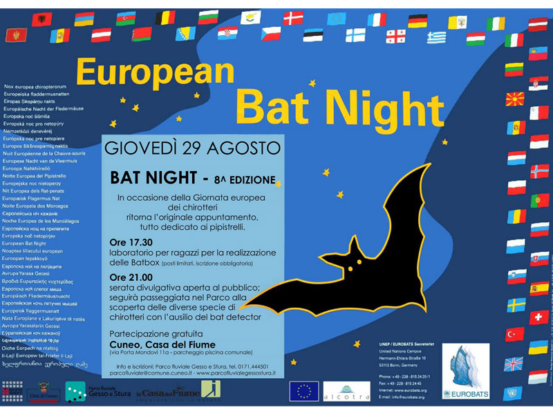 Giovedì 29 agosto torna la Bat Night del Parco fluviale Gesso e Stura, giunta alla sua ottava edizione
