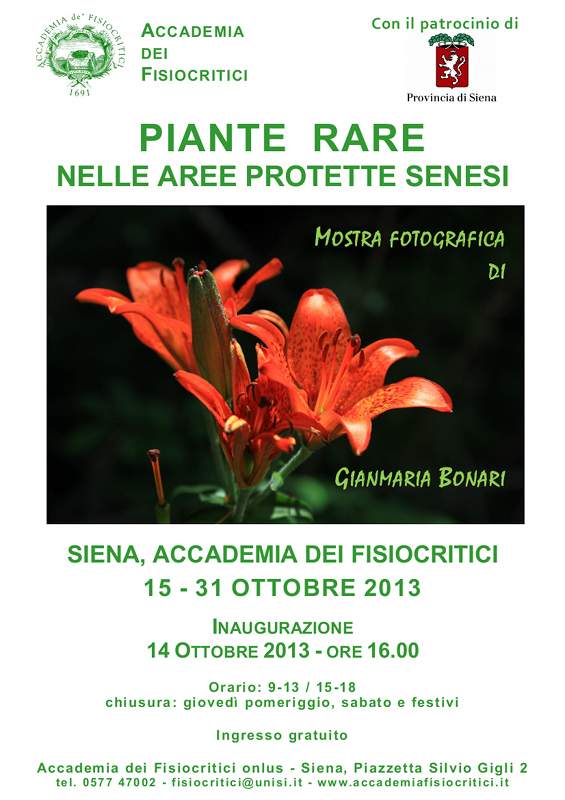 Fiori e piante rare delle Aree Protette senesi - nelle foto di Gianmaria Bonari esposte all'Accademia dei Fisiocritici