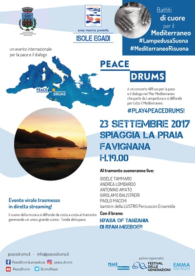 Favignana e l'Area marina protetta aderiscono a PeaceDrums  Tamburi di pace in concerto in 100 località lungo le sponde del Mediterraneo