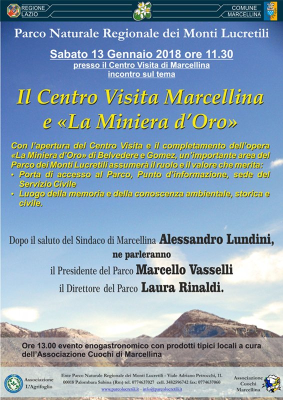 Sabato 13 Gennaio 2018 il Parco dei Monti Lucretili inaugura il Centro Visita di Marcellina