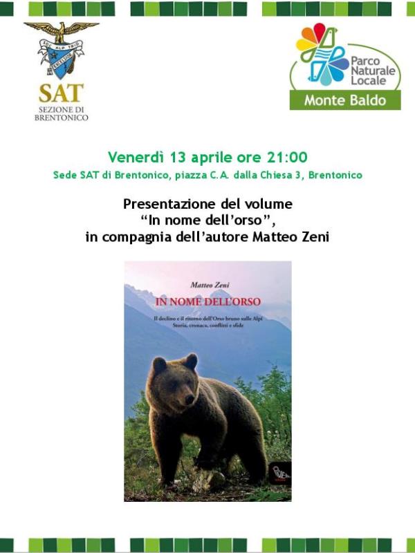 Presentazione del volume 'In nome dell'orso', in compagnia dell'autore Matteo Zeni