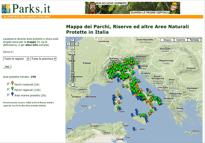 Nuova mappa interattiva delle Aree Protette su Parks.it