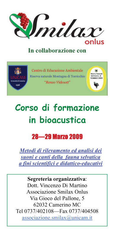 Corso di formazione in bioacustica, 28-29 Marzo 2009