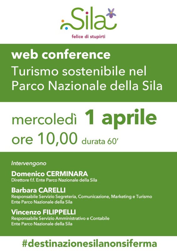 Web conference con la Rete d'Imprese 'Destinazione Sila' sul tema del turismo sostenibile - 01 aprile 2020