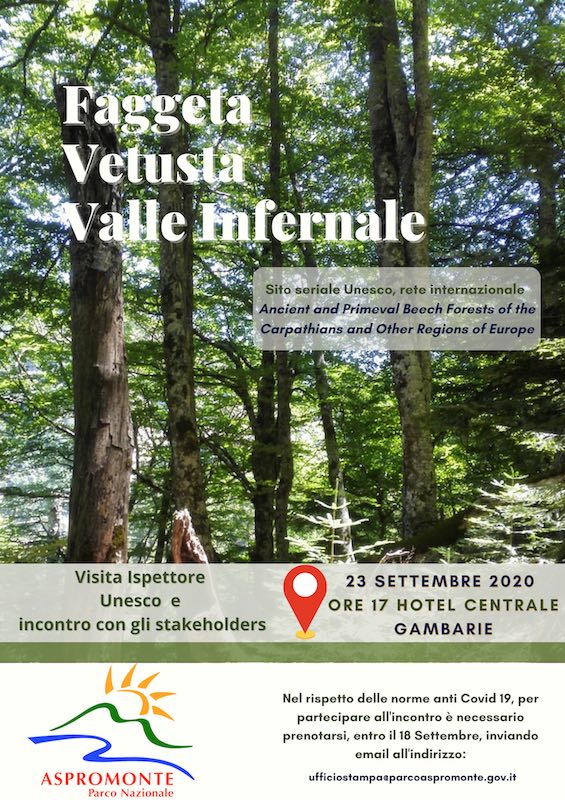23 settembre: Faggeta Vetusta Valle Infernale nel sito seriale UNESCO: visita ispettore e incontro con gli stakeholders
