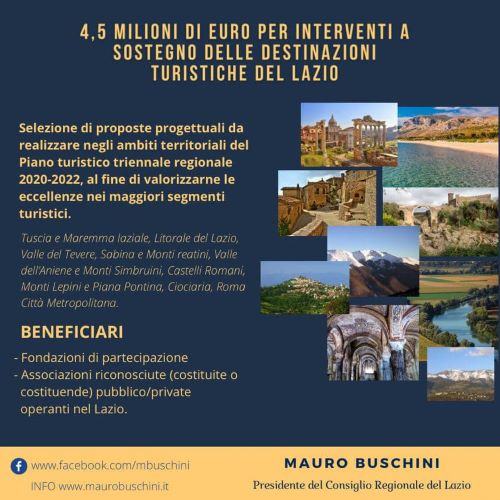 Interventi a sostegno delle destinazioni turistiche del Lazio