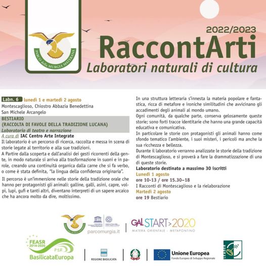 RACCONTARTI - Lab. n. 6 lunedì 1 e martedì 2 agosto