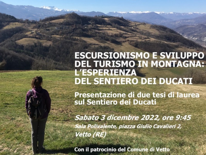 Il 3 dicembre a Vetto (RE) convegno su 'Escursionismo e sviluppo del turismo in montagna, l'esperienza del Sentiero dei Ducati'