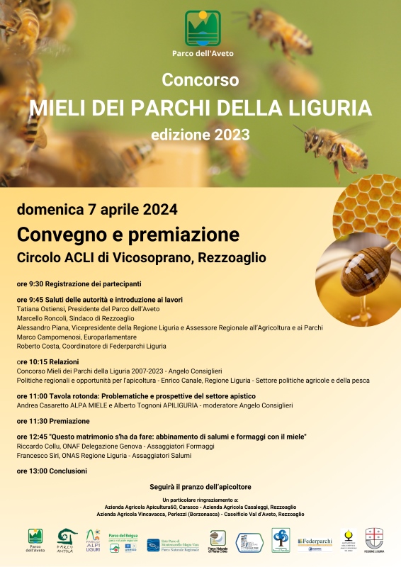Concorso Mieli dei Parchi della Liguria 2023 - Domenica 7 aprile convegno finale e premiazione dei mieli.