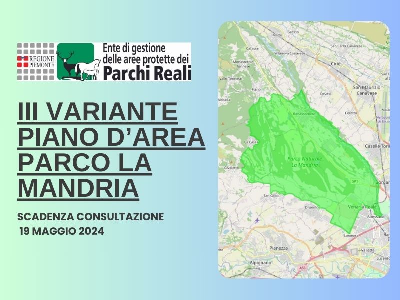 III variante al Piano d'area del Parco Naturale La Mandria – Comunicazione di avvio della consultazione
