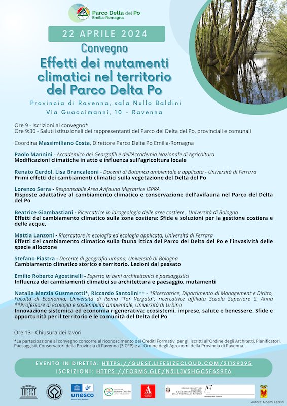 22 Aprile 2024, Convegno 'Effetti dei mutamenti climatici nel territorio del Parco Delta Po'