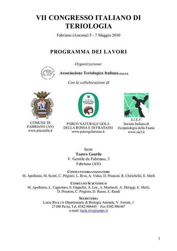 VII Congresso italiano di teriologia